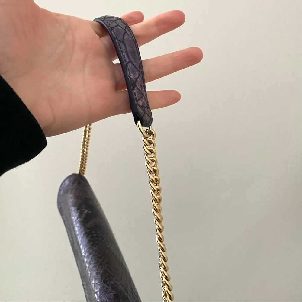Henri Bendel Vintage Purple Snake Prink Leather Envelope Clutch Shoulder Bag - Picture 4 of 12